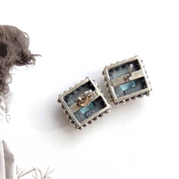 VINTAGE Sterling Silver Aquamarine/Marcasite Earrings - Picture 2 of 3